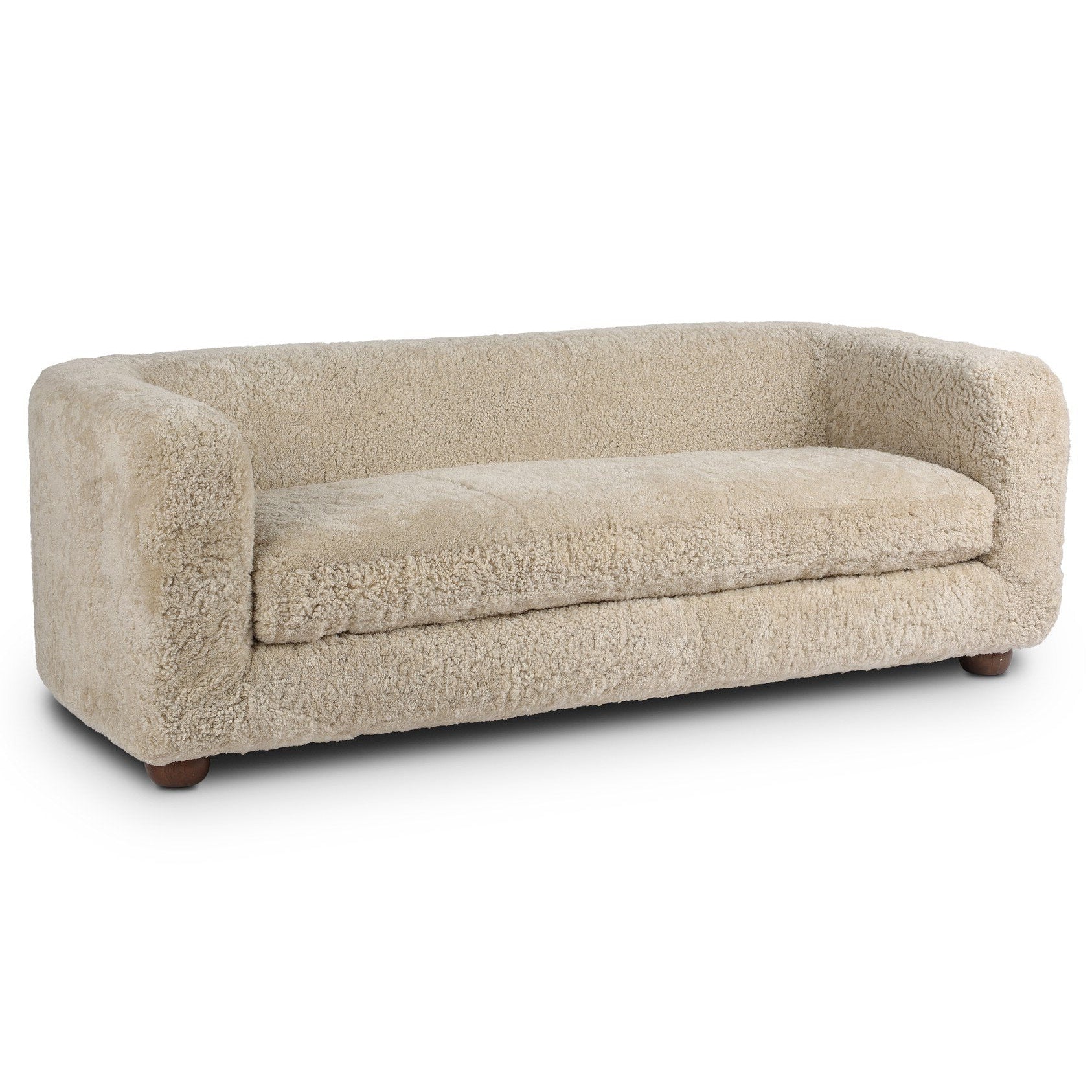 Four Hands Gidget Beige Shearling Sofa — styled view