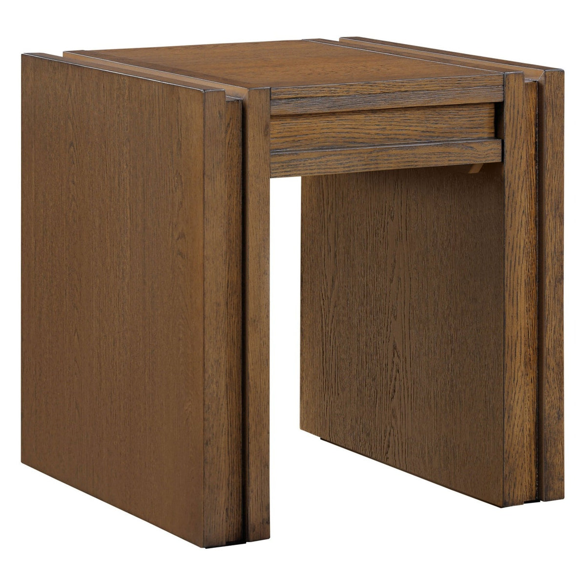 Stanton Brown Oak Veneer And Solid Wood End Table in brown oak veneer, one drawer, primary product view