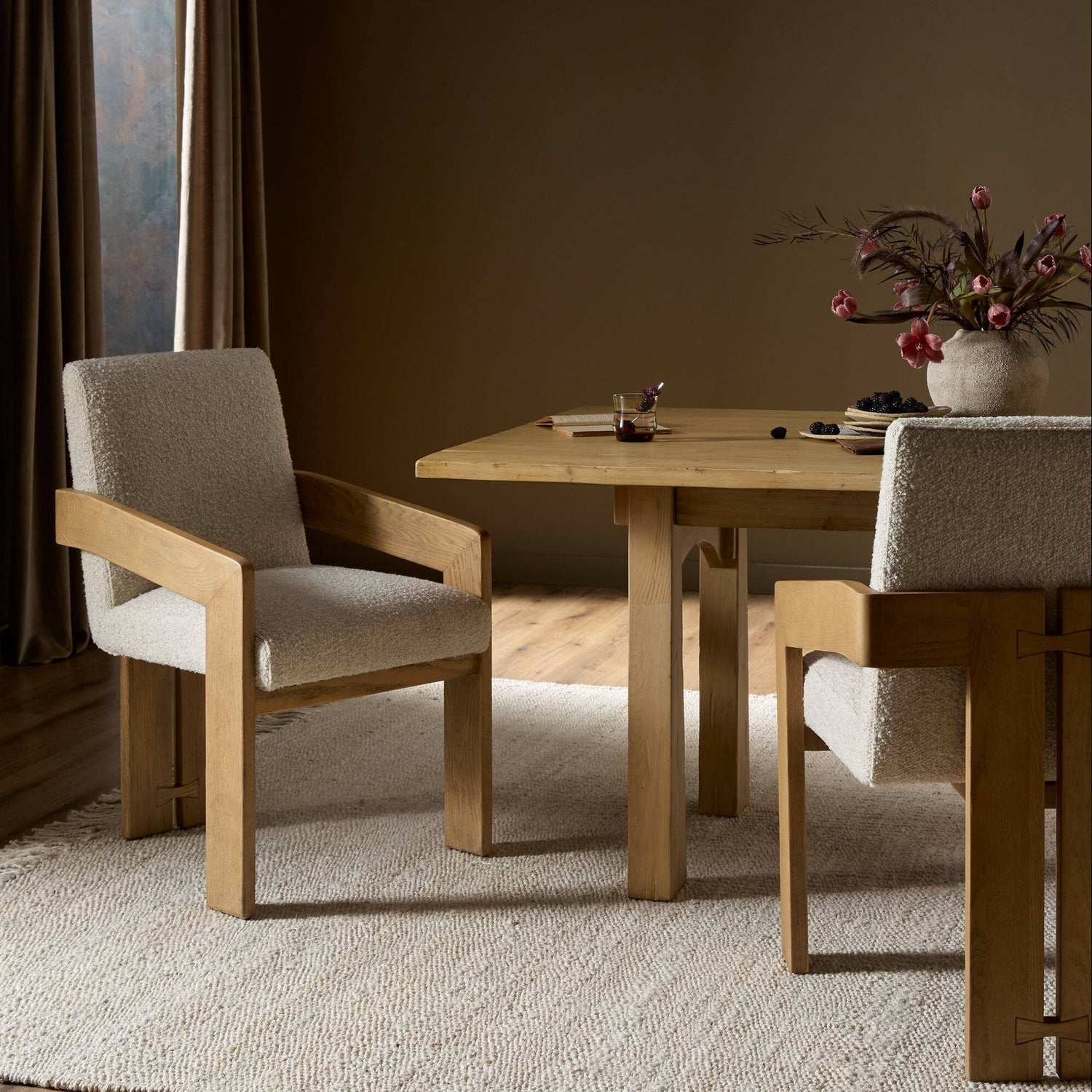 Four Hands Roxy Somerton Ash Dining Armchair styled in a room setting