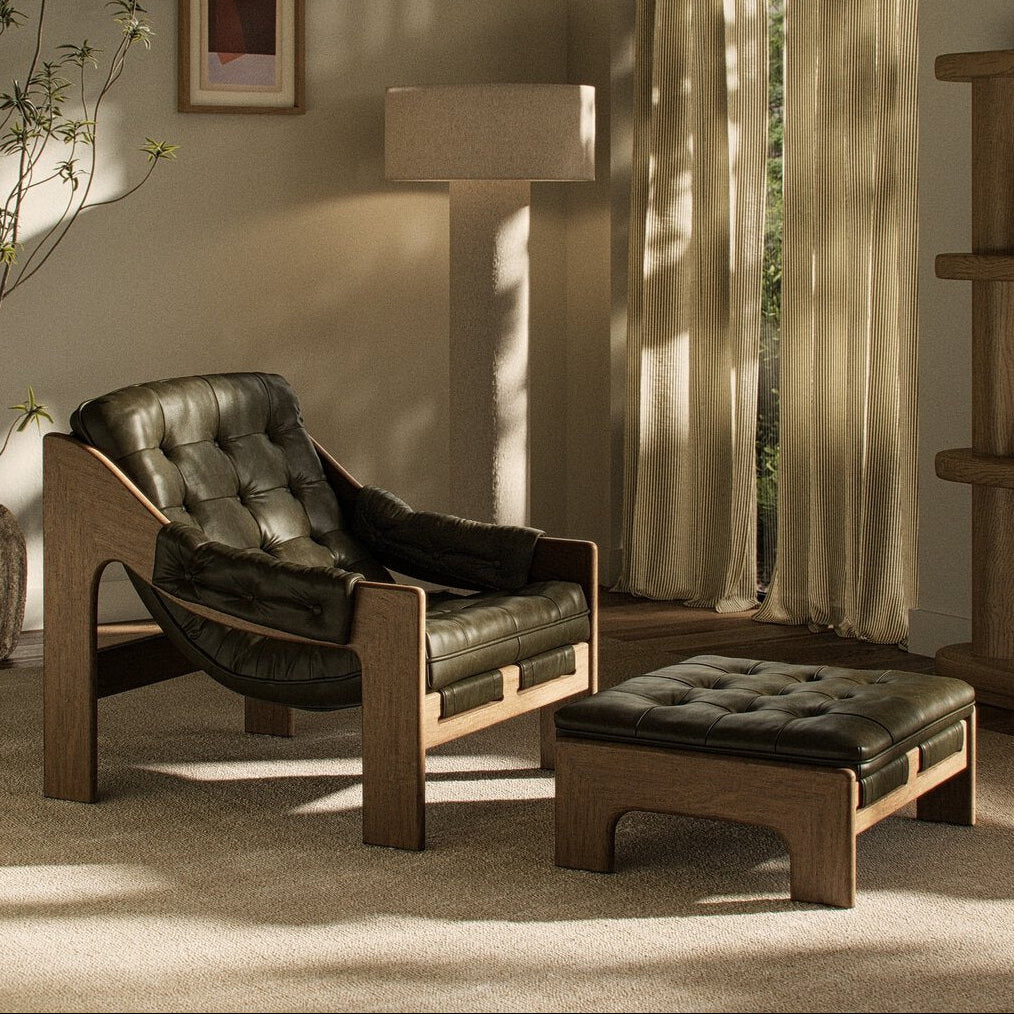 Four Hands Halston Dulane Moss Chair With Ottoman