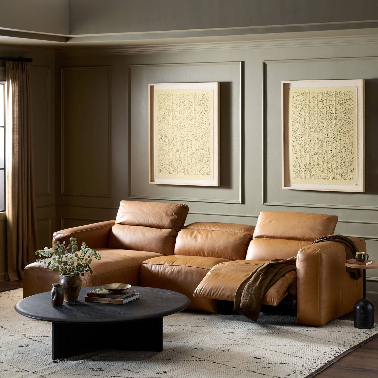 Four Hands Radley Power Recliner 3-Piece Sectional Sofa with Chaise