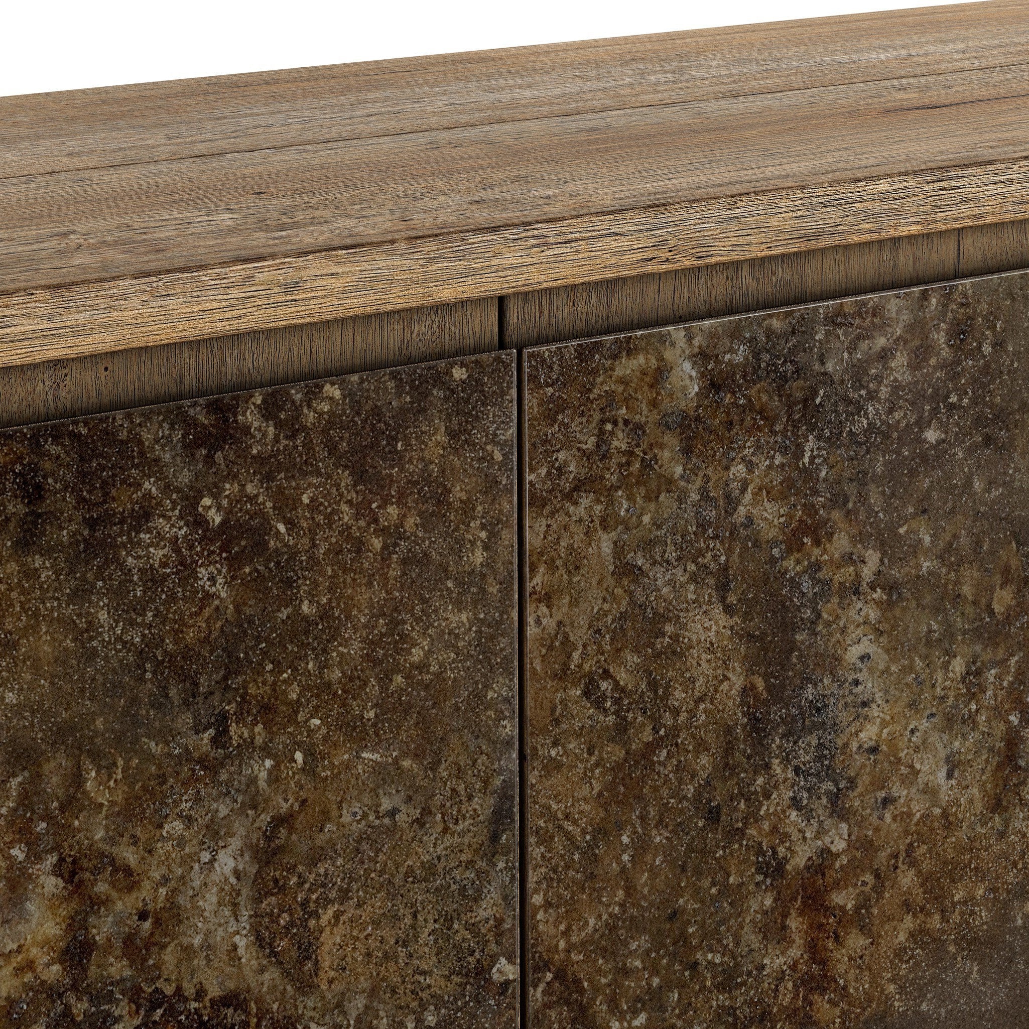 Four Hands Redondo Burnt Bleached Oak Resawn Media Console close-up detail 3