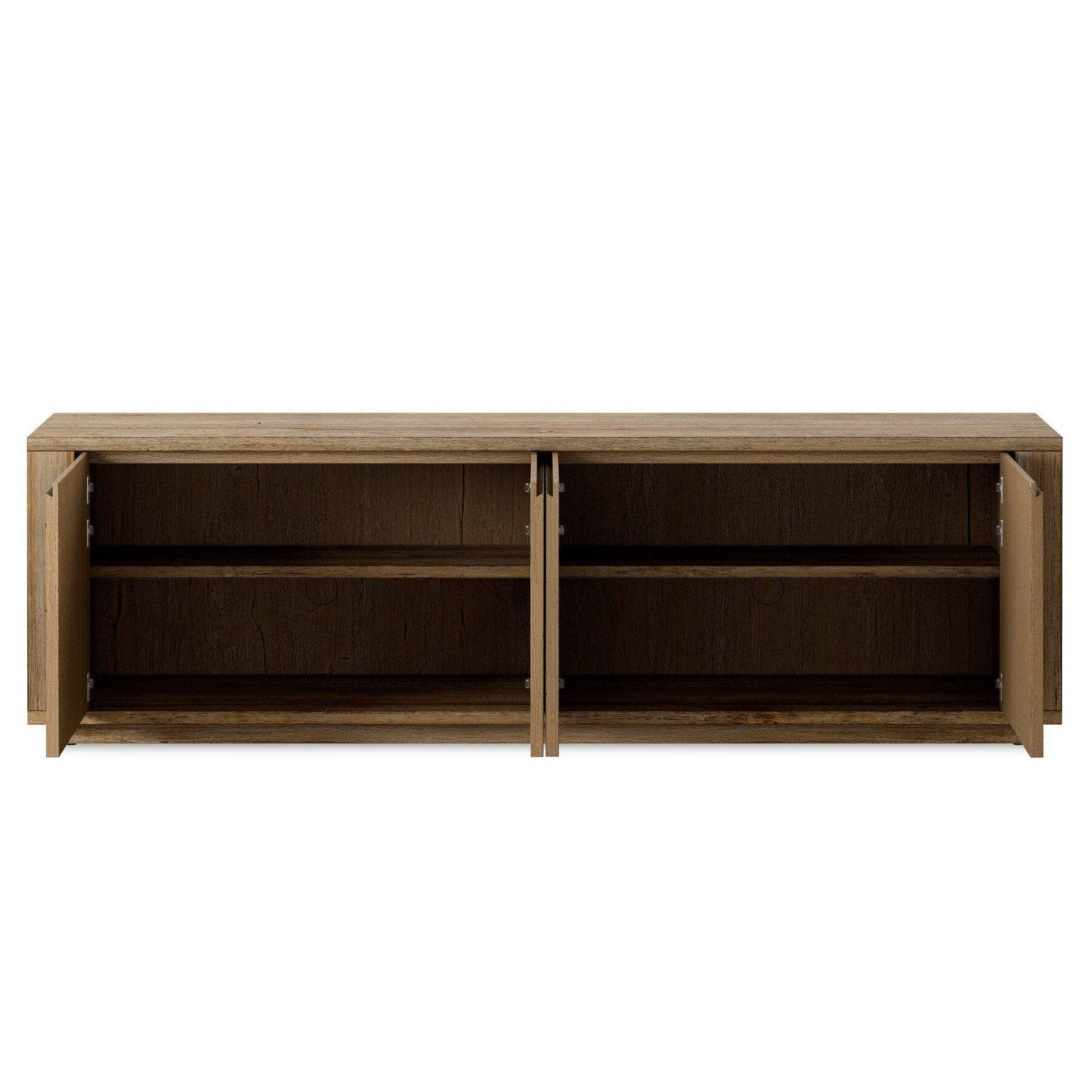 Four Hands Redondo Burnt Bleached Oak Resawn Media Console close-up detail 5