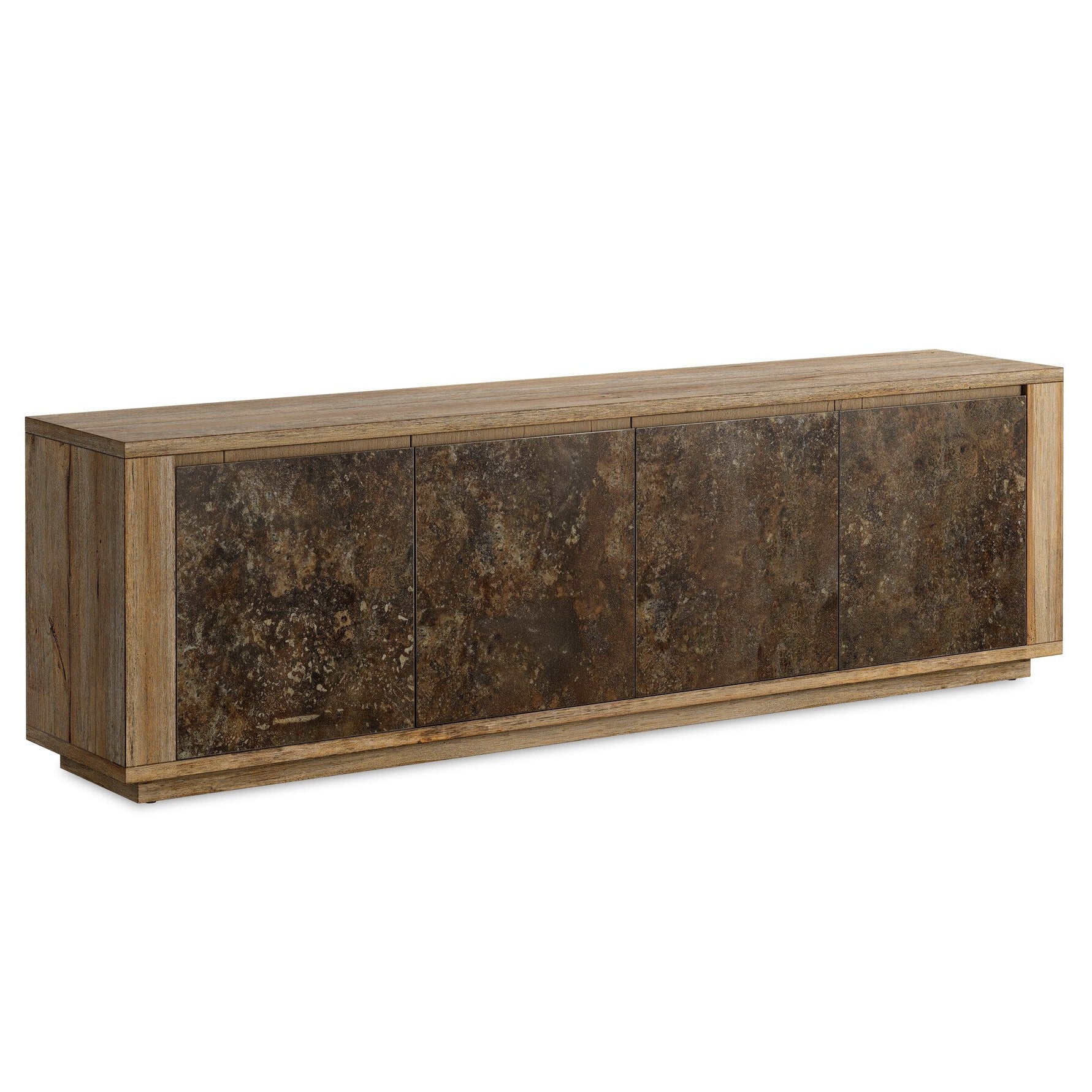 Four Hands Redondo Burnt Bleached Oak Resawn Media Console styled view