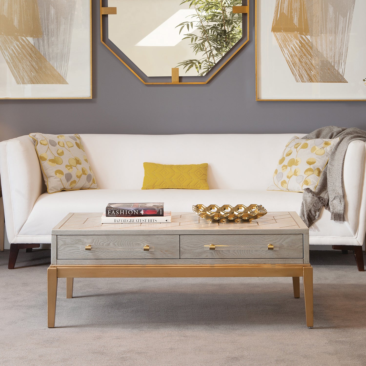 Bassett Mirror Gray Perrine Wood Rectangular Cocktail Table