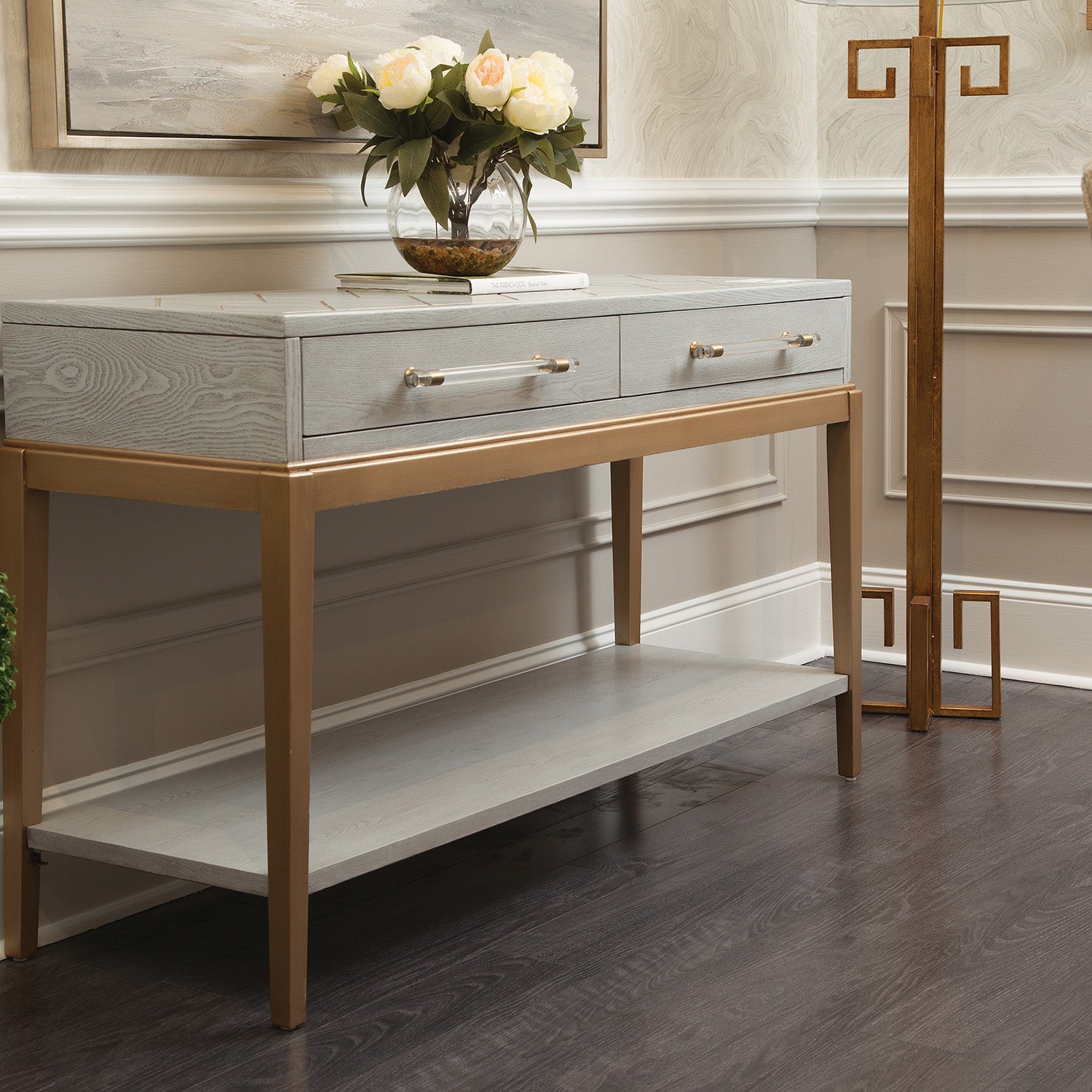 Bassett Mirror Gray Perrine Wood Console Table