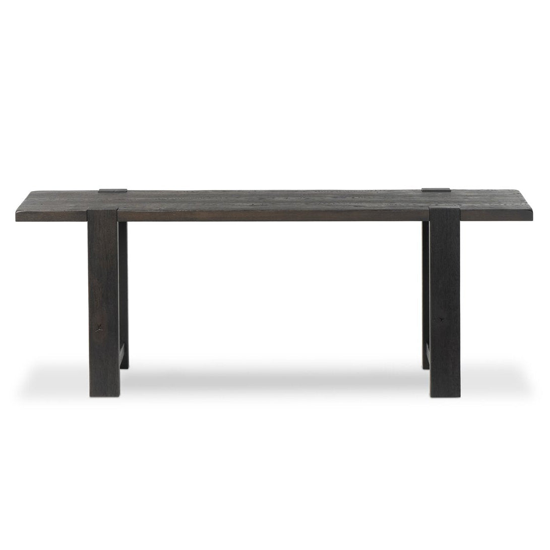 Four Hands Matei Console Table in smoked black solid oak with through-tenon joints, front view