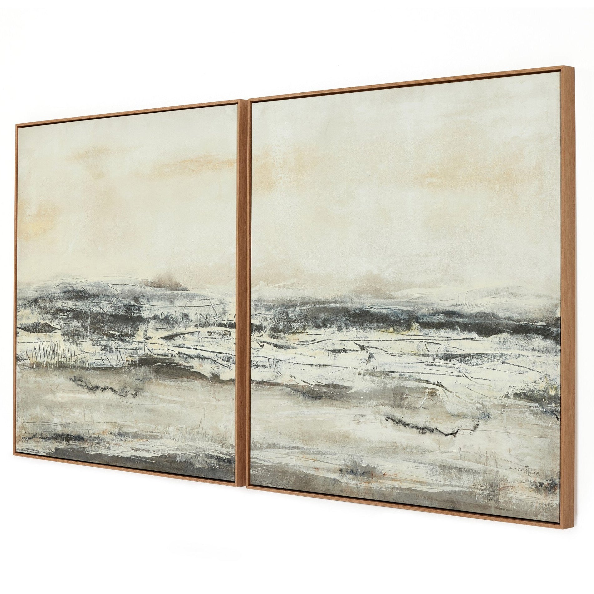 Four Hands x Matera Vista Diptych Framed Art Set of 2 full product view, Vertical Grain White Oak Floater