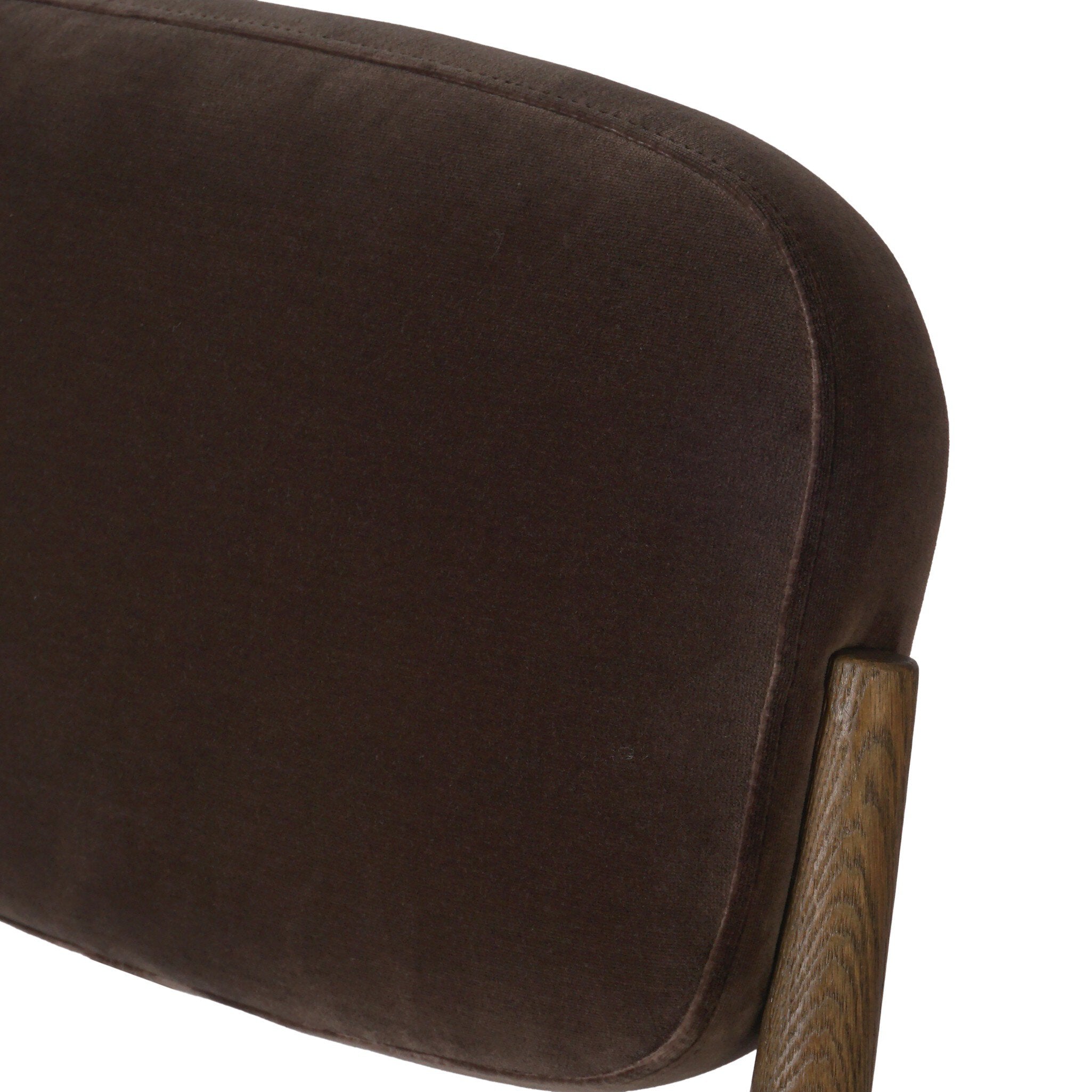 Four Hands Esther Surrey Mink Dining Chair Set of 2 on warm oak, close-up detail of velvet seat, view 4