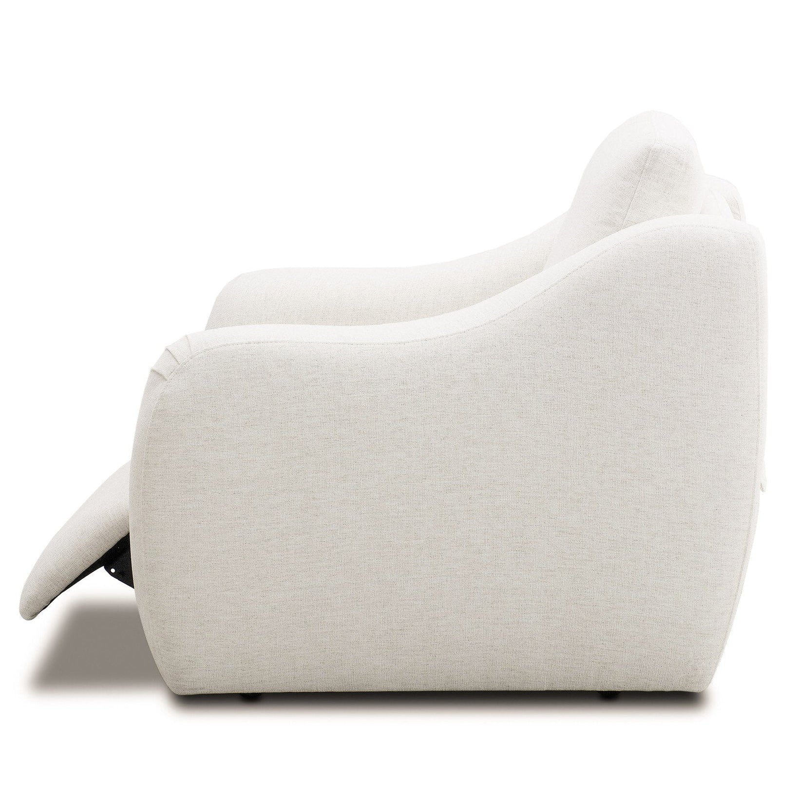 Four Hands Crawford Crypton Nomad Snow Power Recliner shown open with storage revealed (2)
