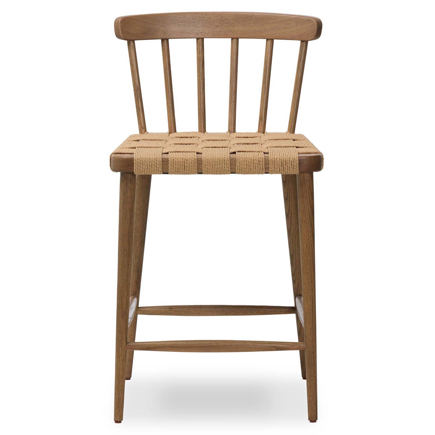 Four Hands Kershaw Counter Stool in smoked oak with rush woven seat, front view