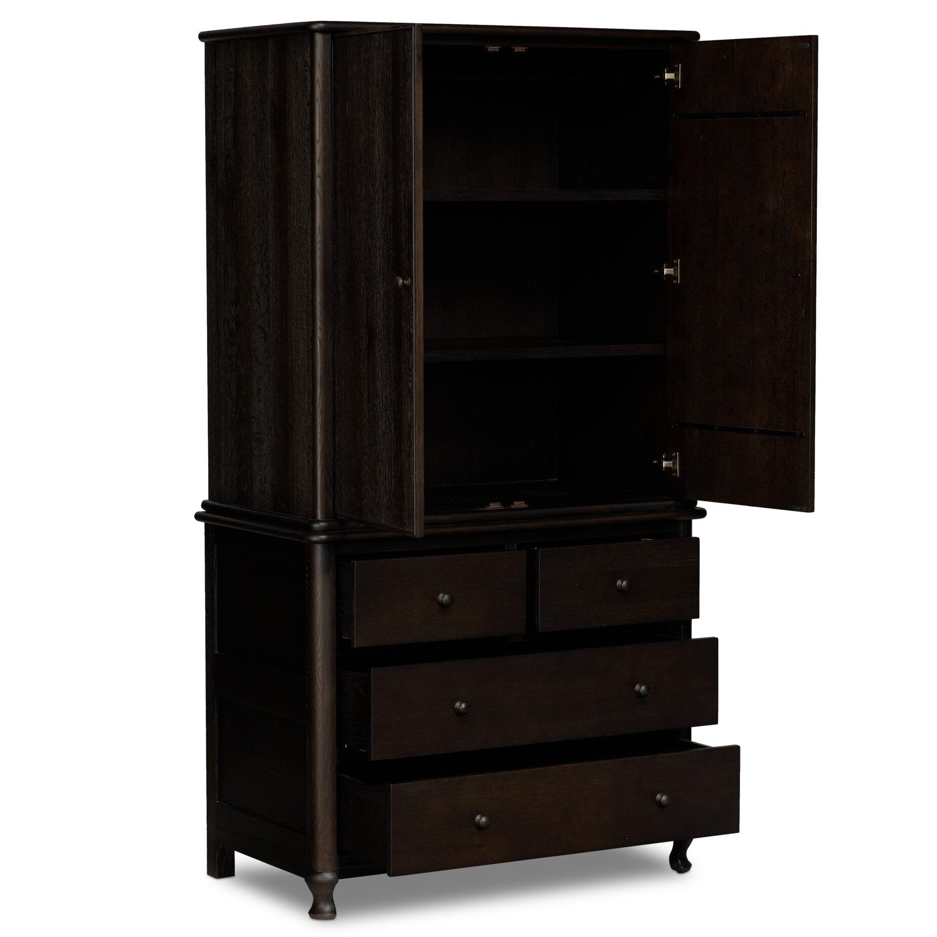 Four Hands Pika Smoked Black Oak Armoire open view
