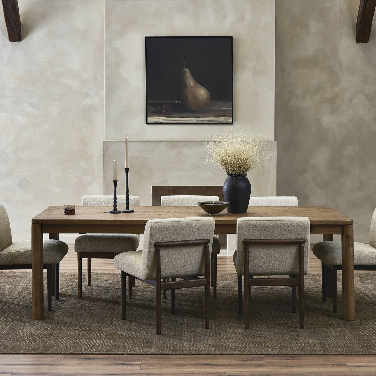 Four Hands Noeline Resawn Worn Oak Extension Dining Table styled room setting