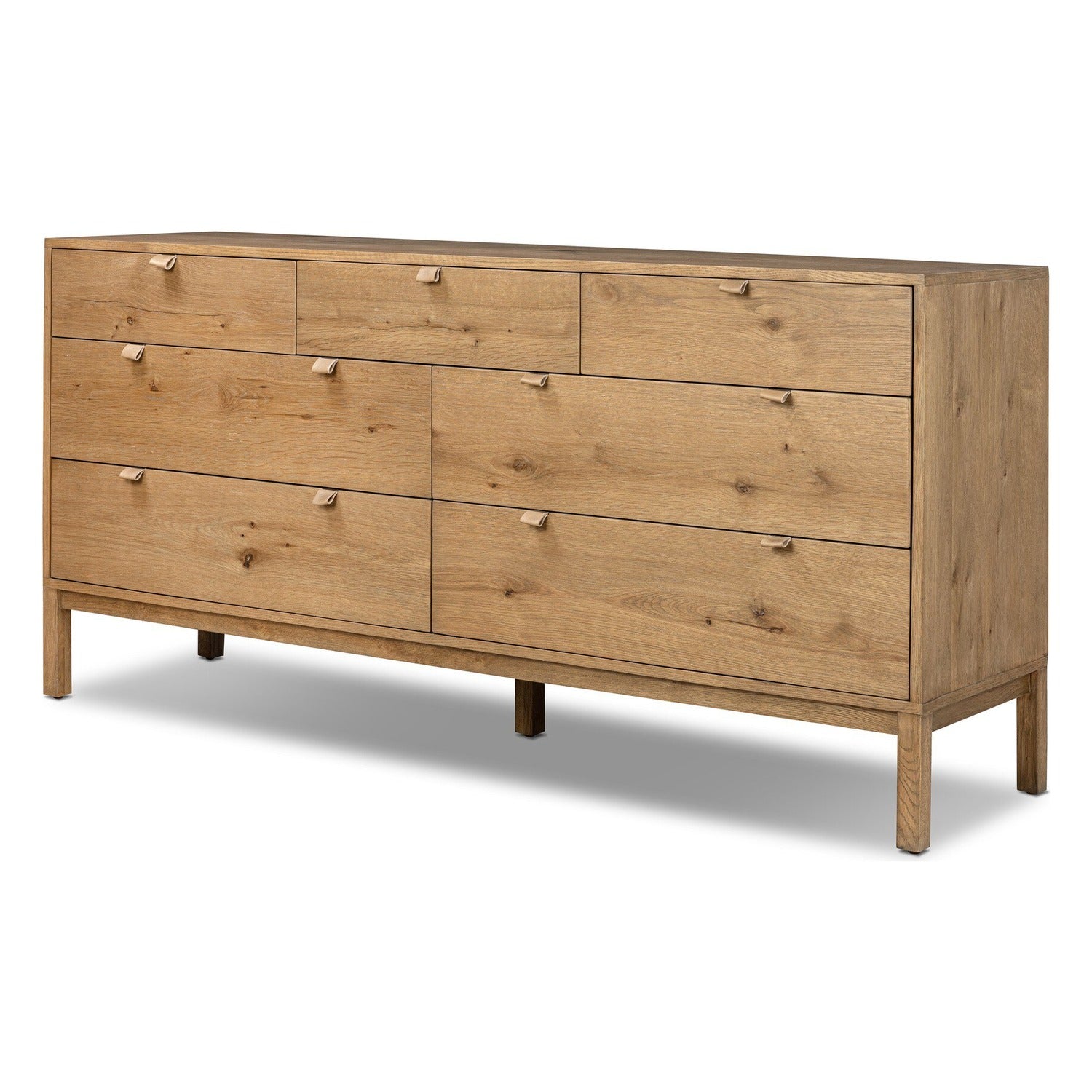Four Hands Tula Worn Oak 7 Drawer Dresser with leather pulls, primary product view