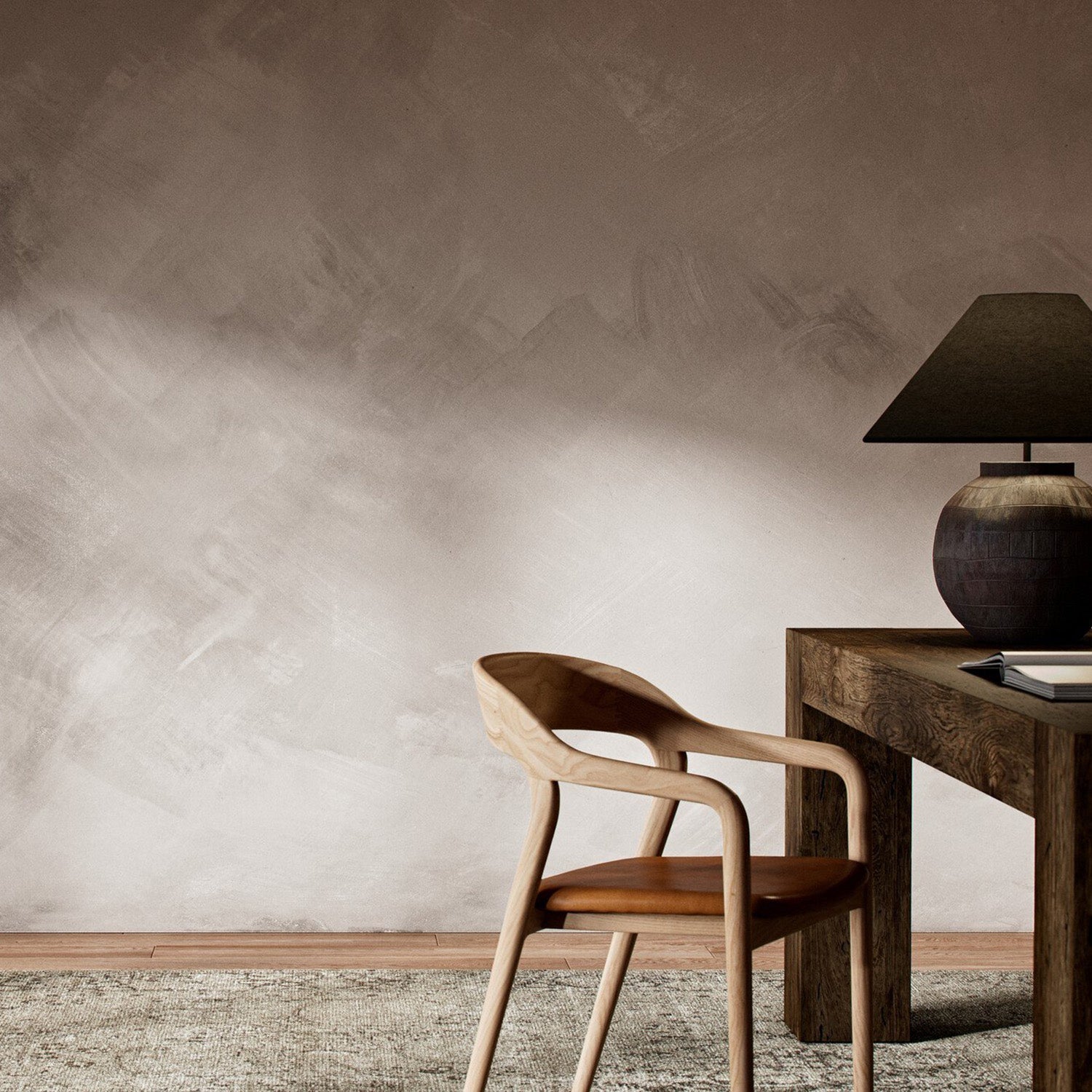 FH Art Studio Limewash Mural Warm Gray Wallpaper