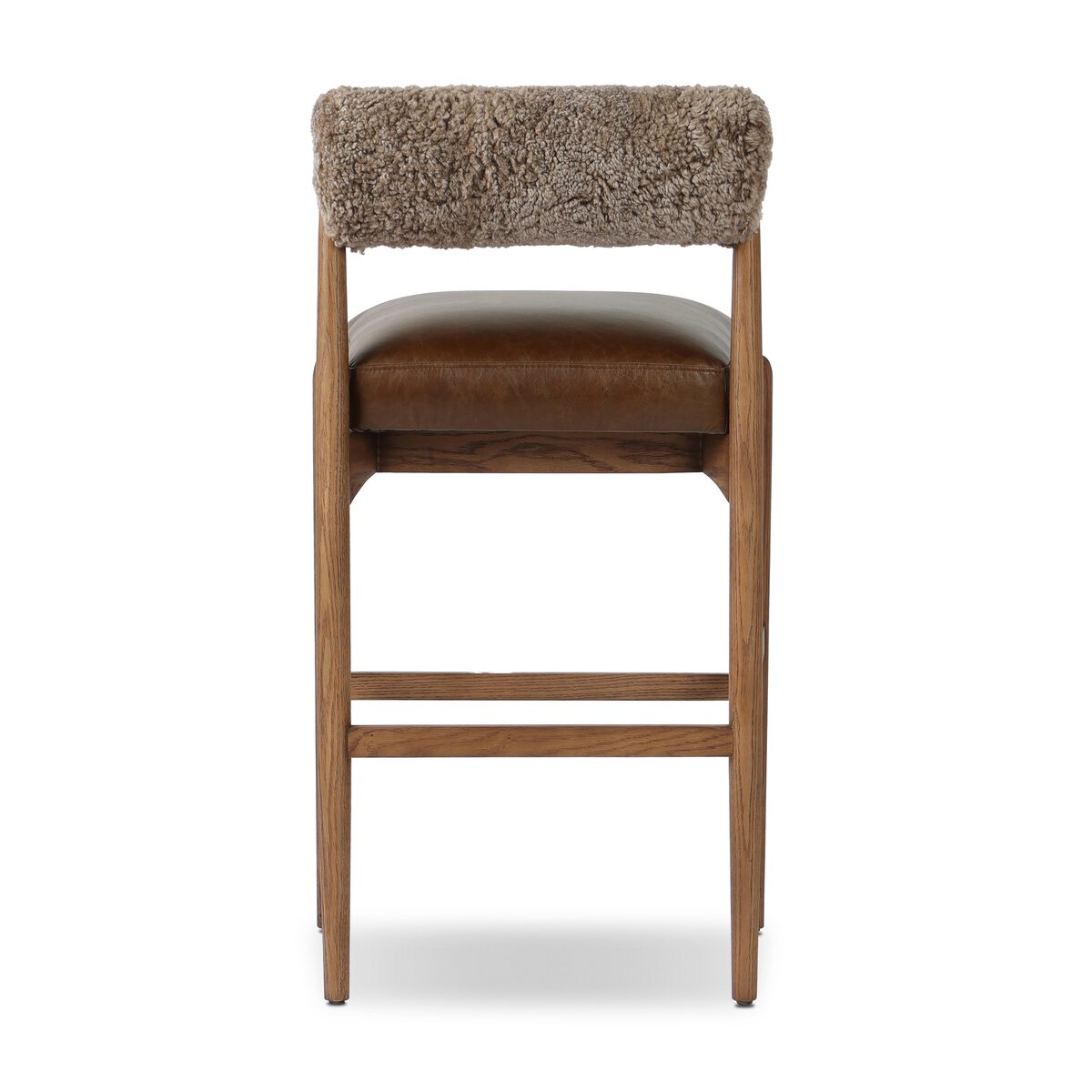 Four Hands Jazelle Havana Brown Bar Stool with leather and shearling, back view