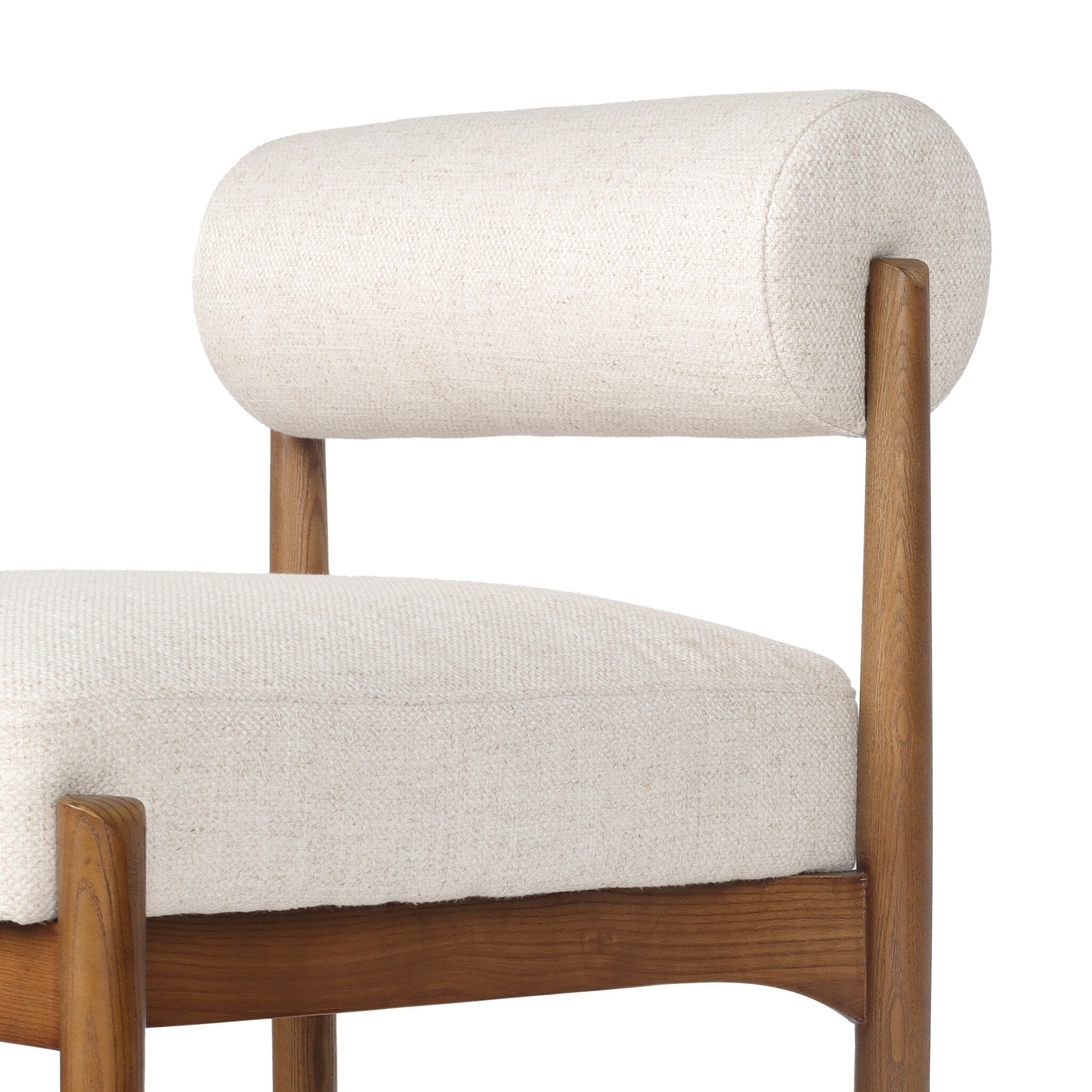 Four Hands Jazelle Dover Crescent Bar Stool Set of 2 on tan ash, close-up detail of fabric, view 1