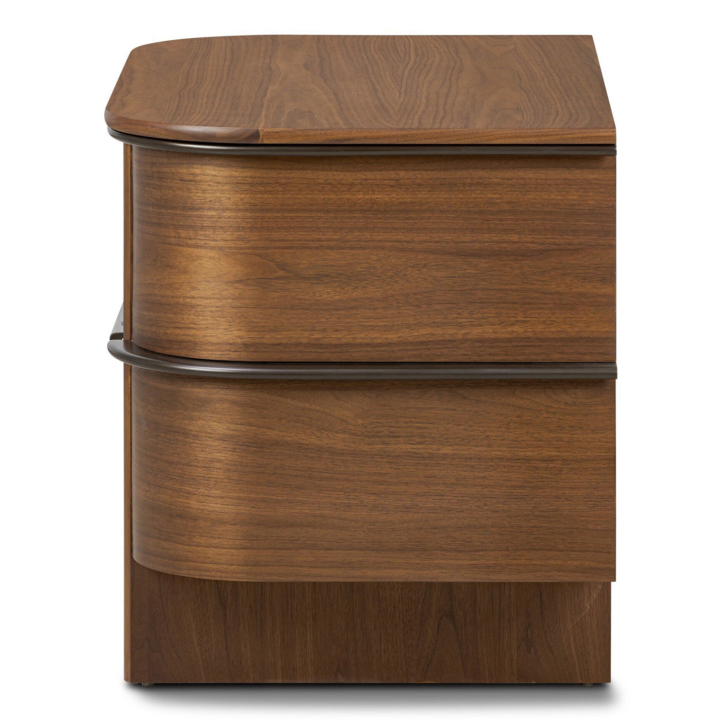 Four Hands Theo Nightstand in dark brown walnut with ski leg base, view 4