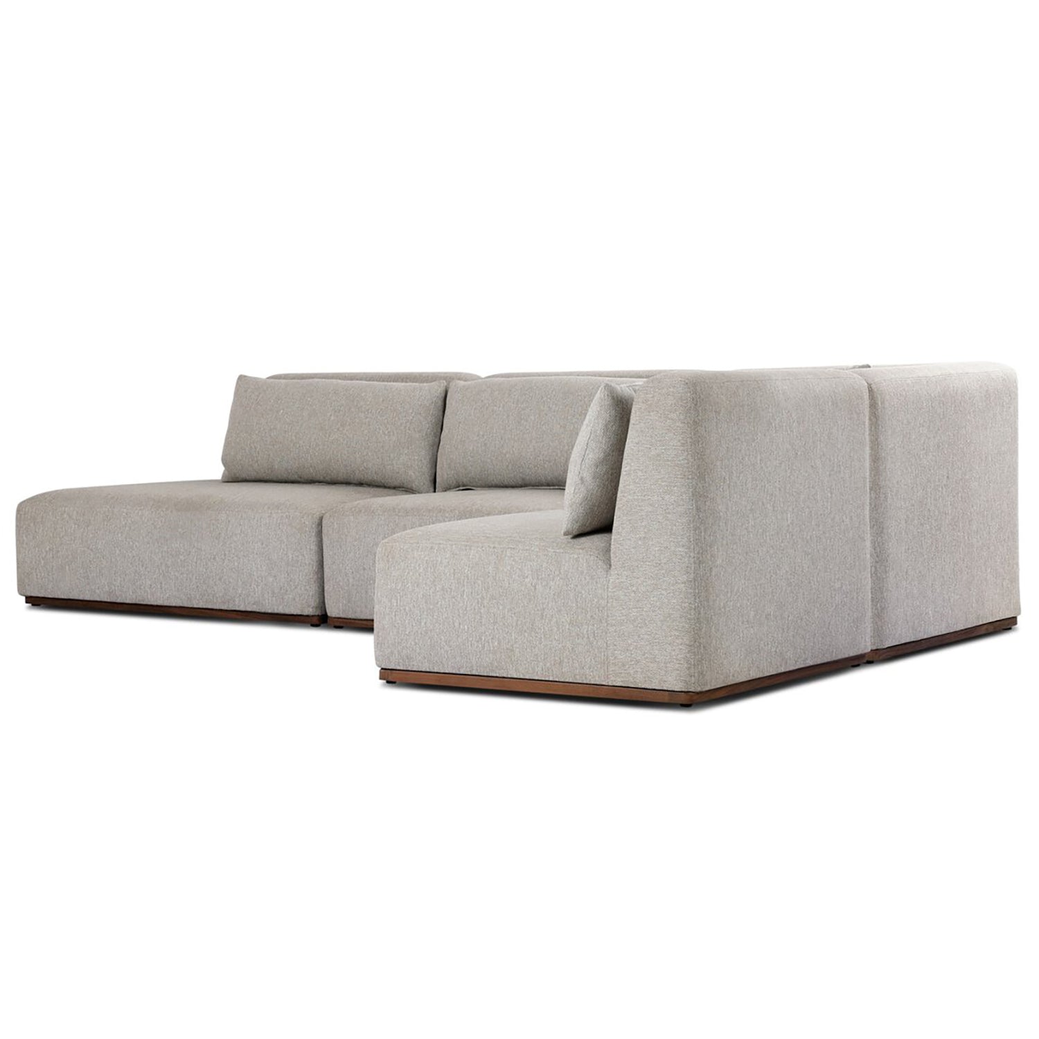 Four Hands Adler Outdoor 4 Piece Sectional in FSC teak with fog cushions, primary product view, right chaise