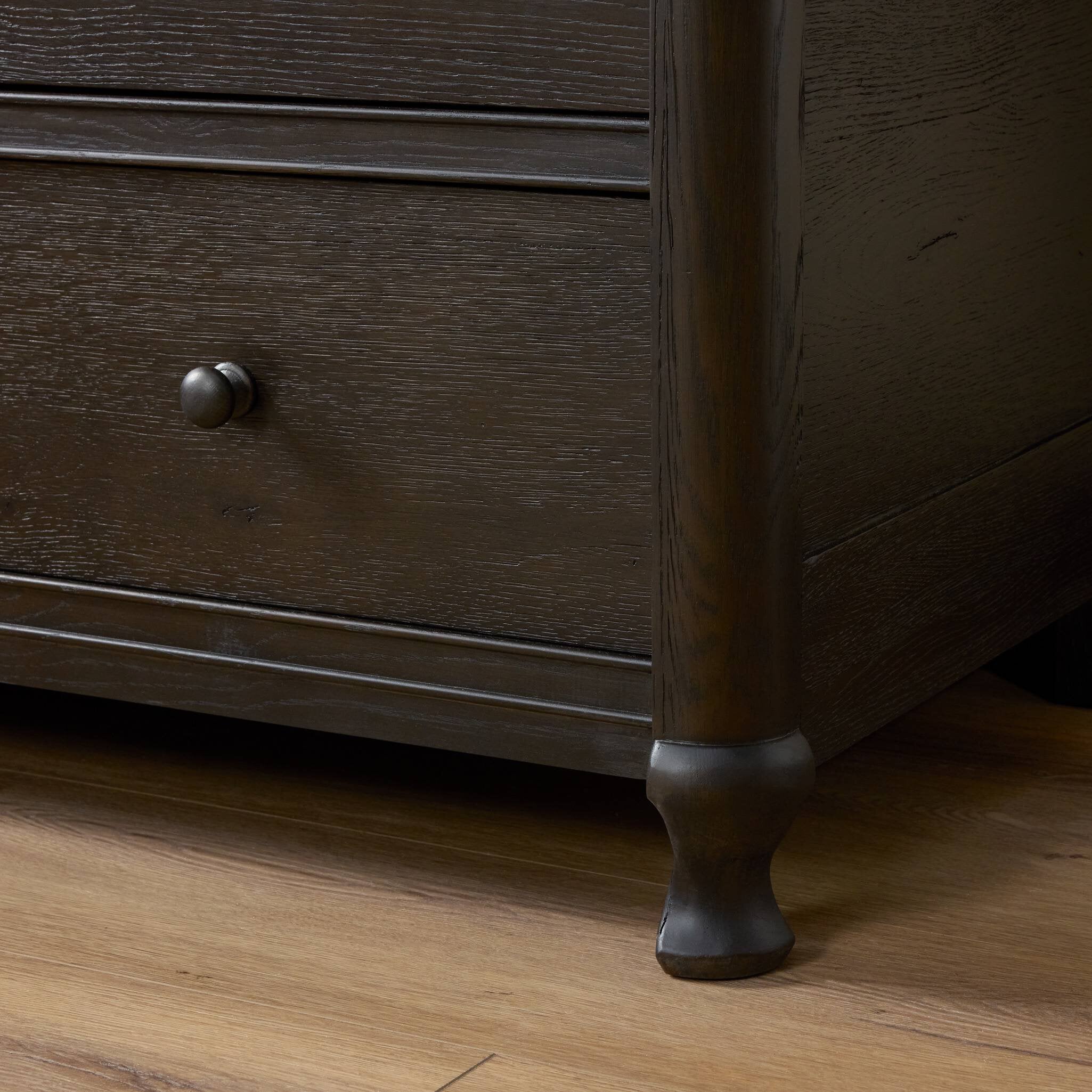 Four Hands Pika Smoked Black Oak Chest texture close-up
