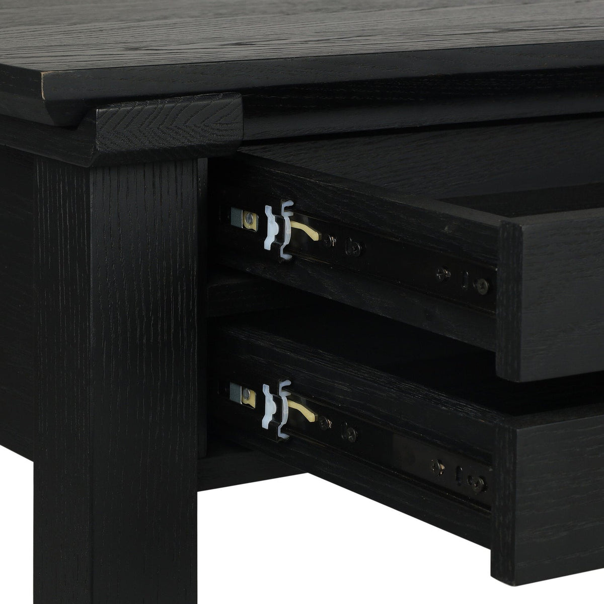 Four Hands Gardendale Stained Black Oak Console Table detail view