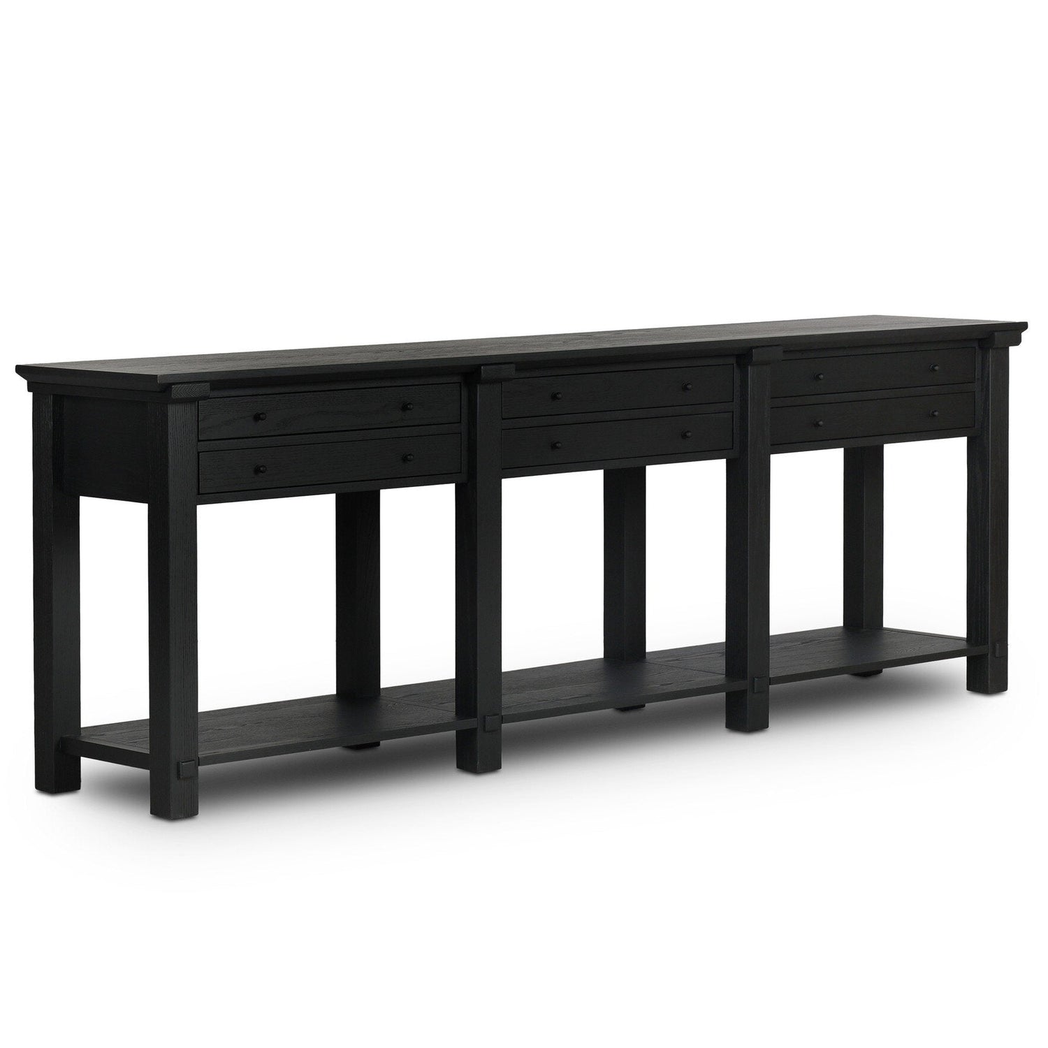Four Hands Gardendale Stained Black Oak Console Table styled setting