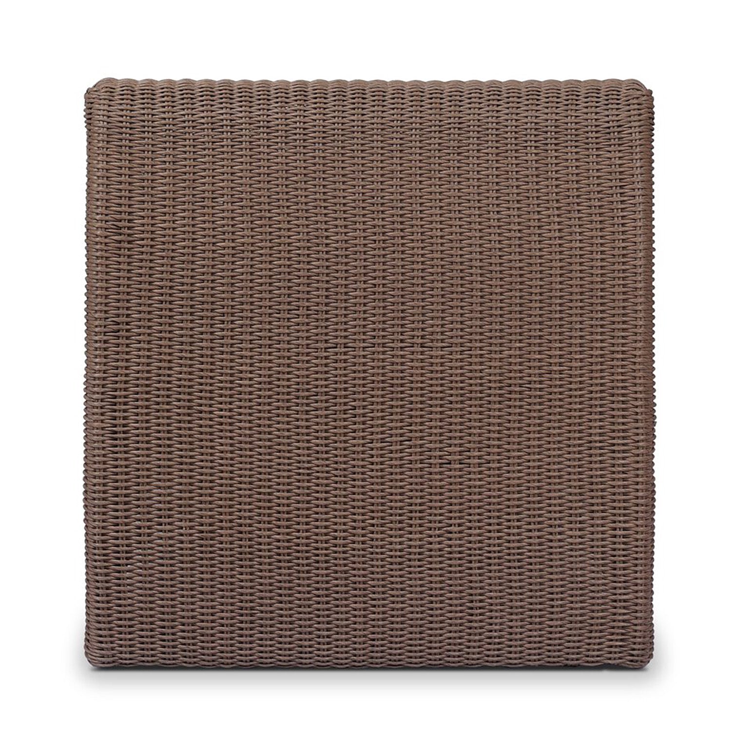 Four Hands Mazu Outdoor Chaise in tanned weave with salt cushion, back view