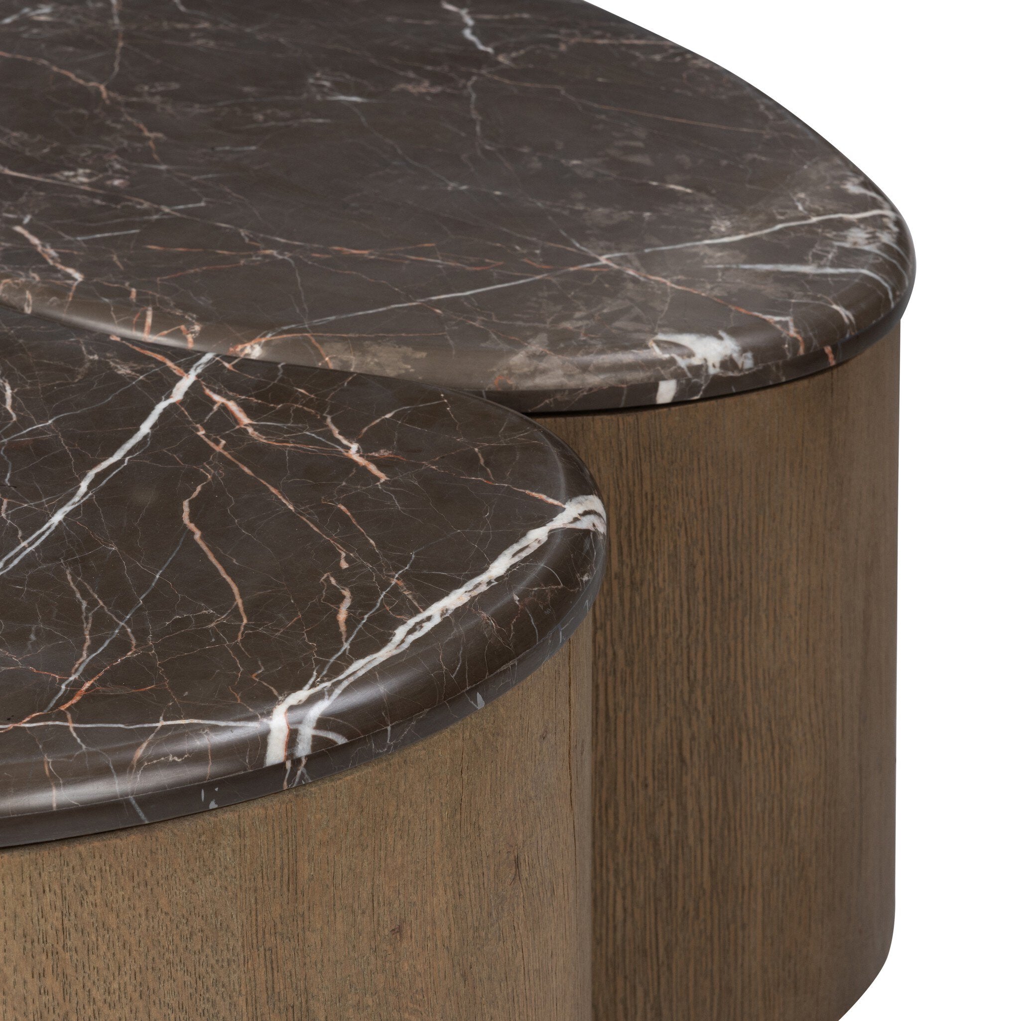 Four Hands Ingrid Warm Grey Marble Coffee Table — close-up of the surface