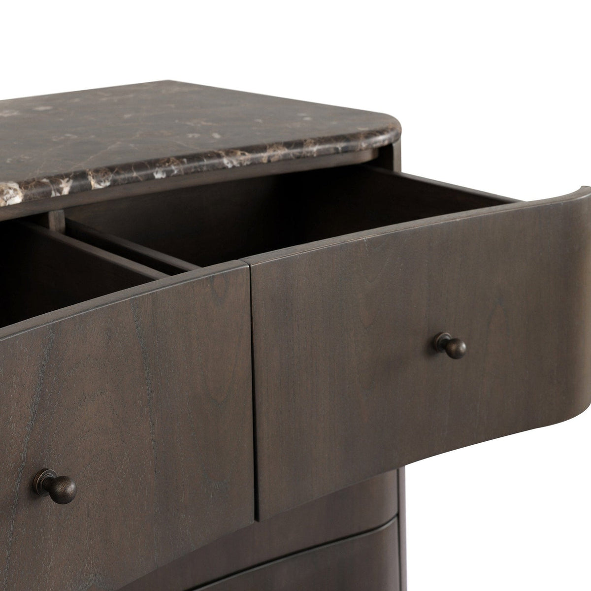 Four Hands Boa Espresso Mindi Chest — edge and joinery detail
