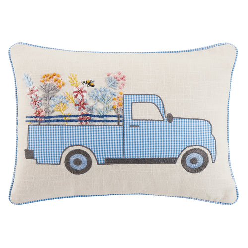 Gingham Truck Embroidered Throw Pillow