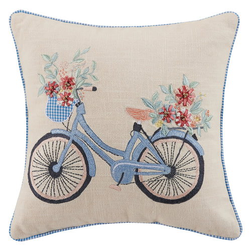 Gingham Bike Embroidered Throw Pillow