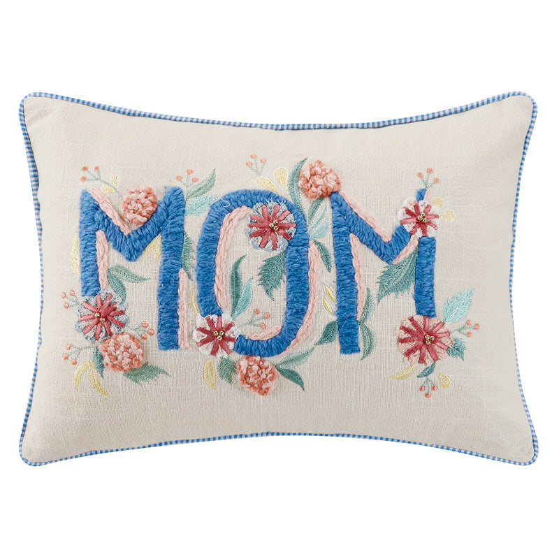 Gingham Mom Embroidered Throw Pillow