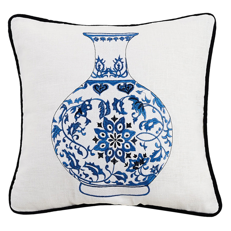 Chinoiserie Vases Embroidered Throw Pillow
