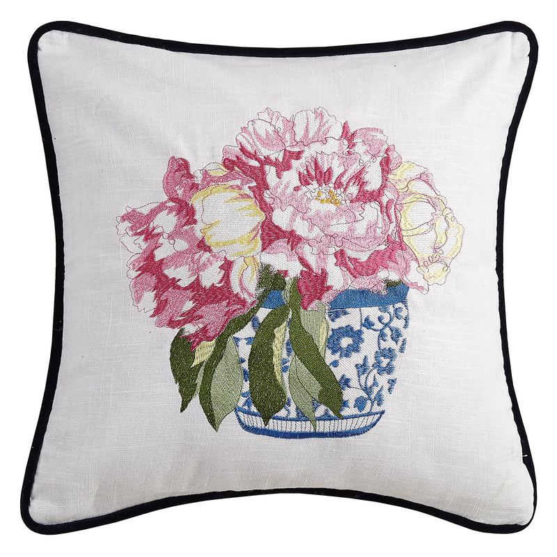 Pretty In Pink Flower Embroidered Throw Pillow