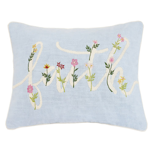 Floral Faith Cord Embroidered Throw Pillow