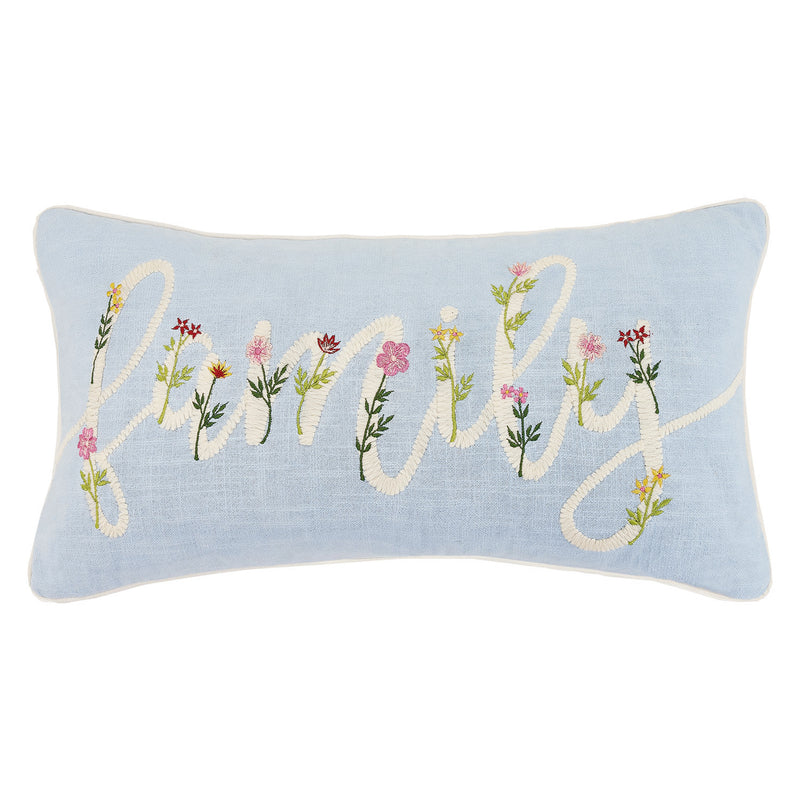 Floral Family Cord Embroidered Throw Pillow