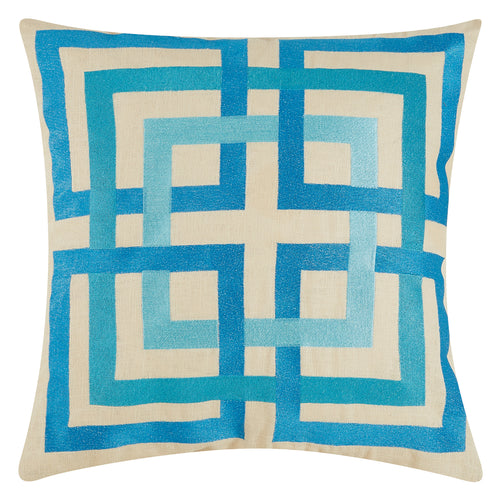 Trina Turk Shanghi Links Light Blue Embroidered Throw Pillow