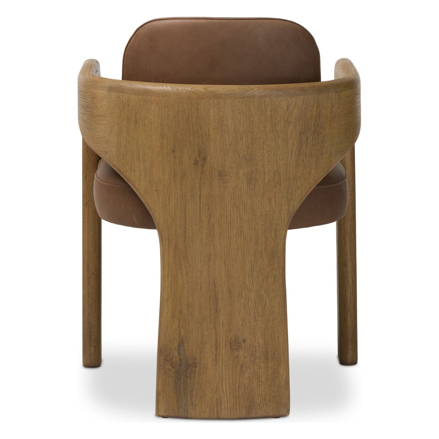 Four Hands Woltz Palermo Cigar Dining Chair on drifted oak tripod, back view showing plank back