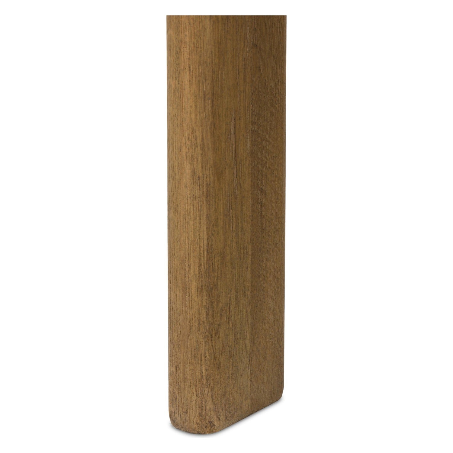 Four Hands Woltz Palermo Cigar Dining Chair on drifted oak tripod, close-up detail of oak tripod base