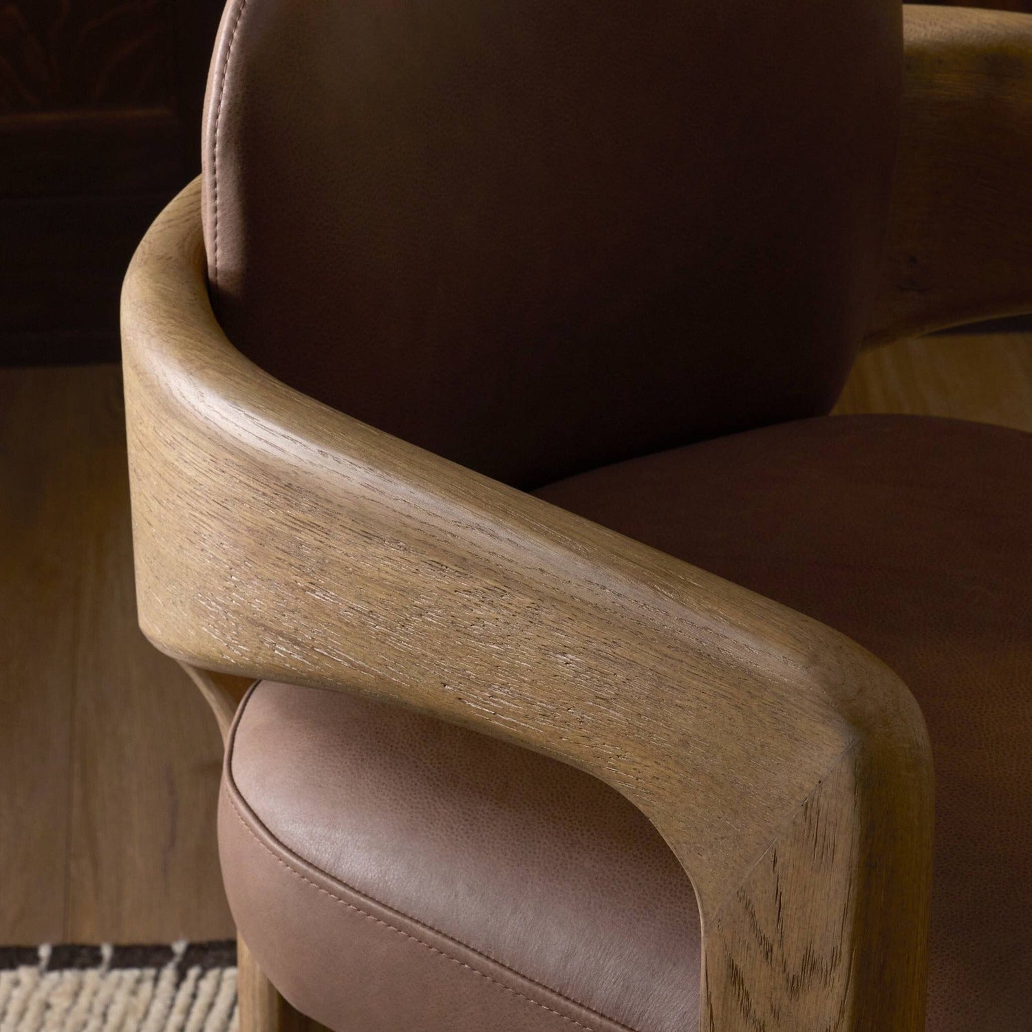 Four Hands Woltz Palermo Cigar Dining Chair on drifted oak tripod, alternate styled view