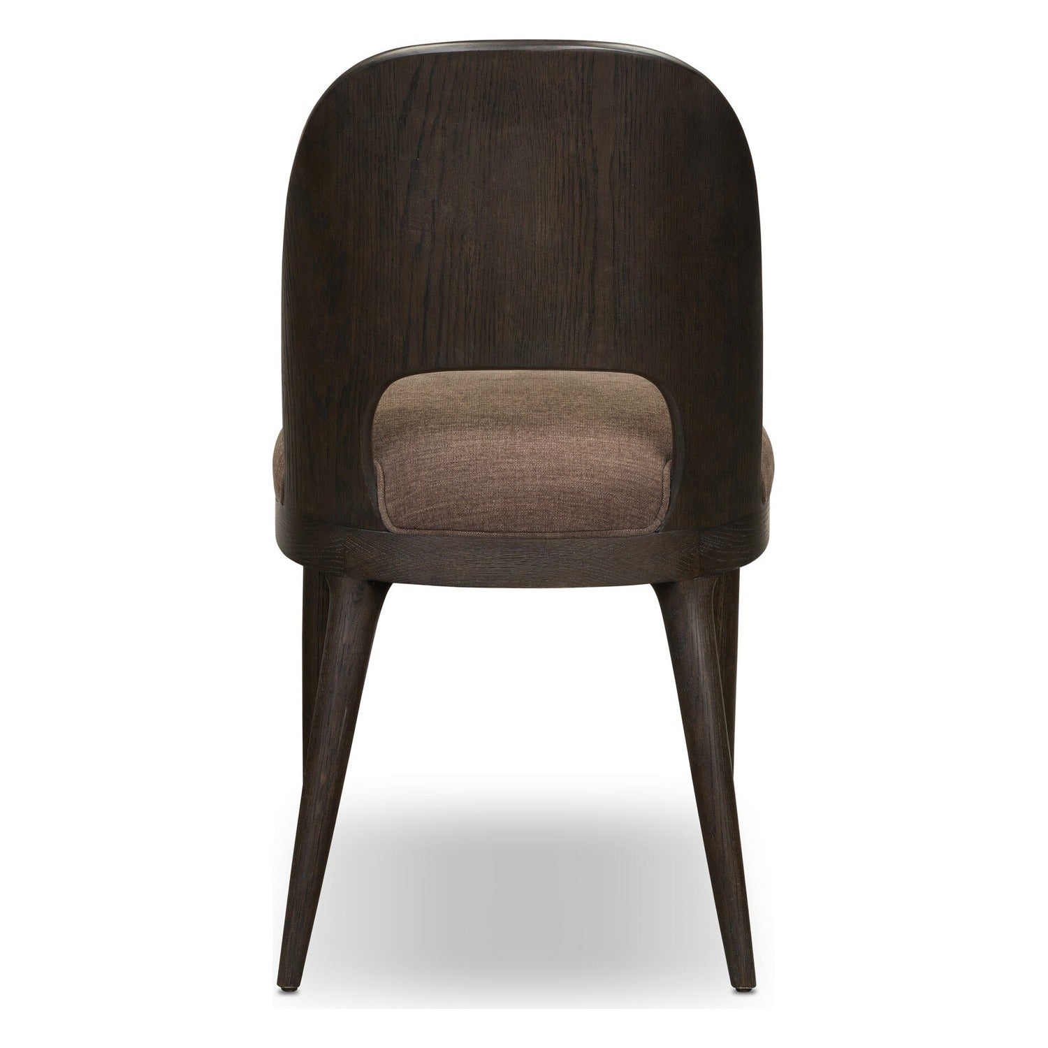 Four Hands Thorton Laughlin Café Dining Chair Set of 2 with smoked black oak veneer on bent legs, back view showing oak panel