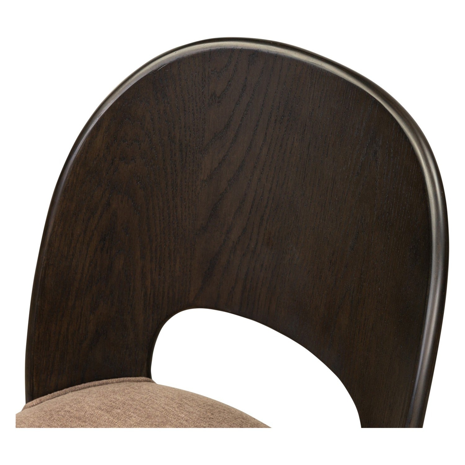 Four Hands Thorton Laughlin Café Dining Chair Set of 2 with smoked black oak veneer on bent legs, close-up detail of fabric, view 1