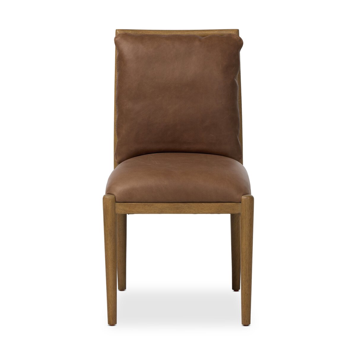 Four Hands Gallagher Palermo Cigar Dining Chair in top-grain leather on drifted parawood, front view