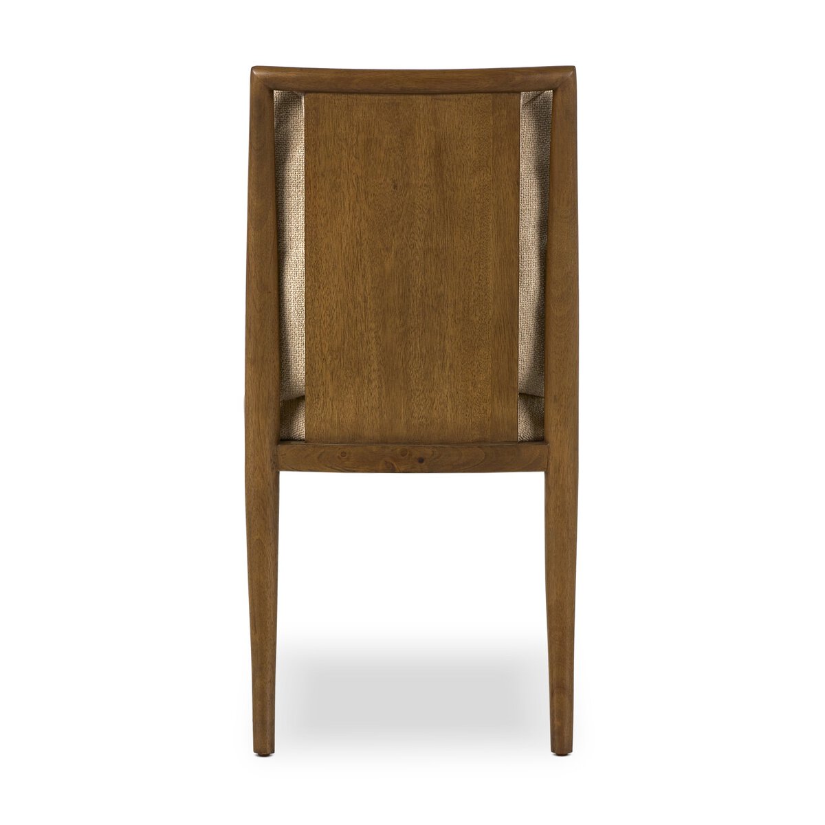 Four Hands Gallagher Irving Flax Dining Chair Set of 2 on amber parawood, back view showing high back