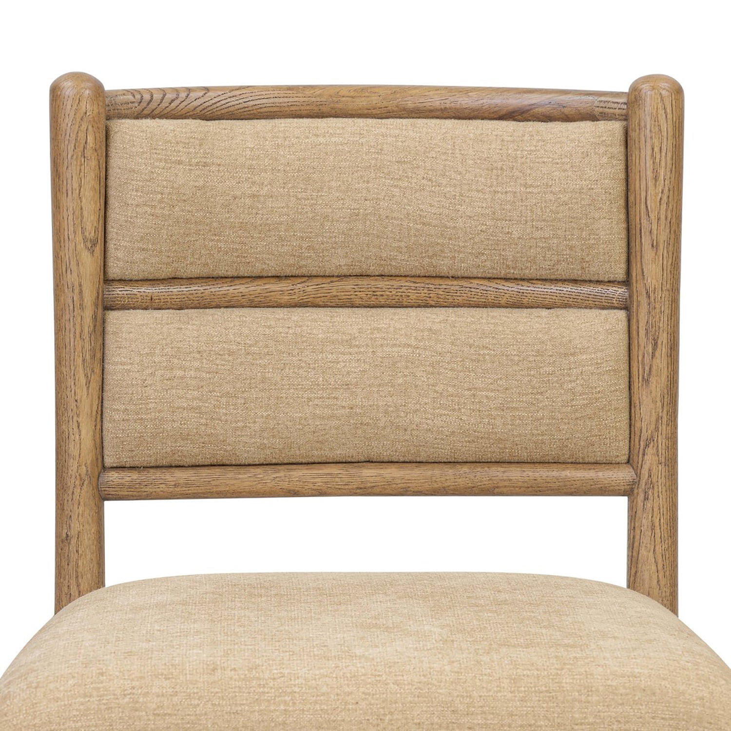 Four Hands Artie Dining Chair in Laughlin Natural on amber oak, close-up detail of tufted channeling, view 2