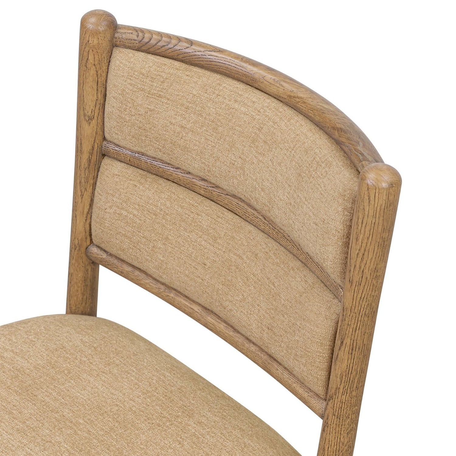 Four Hands Artie Dining Chair in Laughlin Natural on amber oak, close-up detail of tufted channeling, view 3