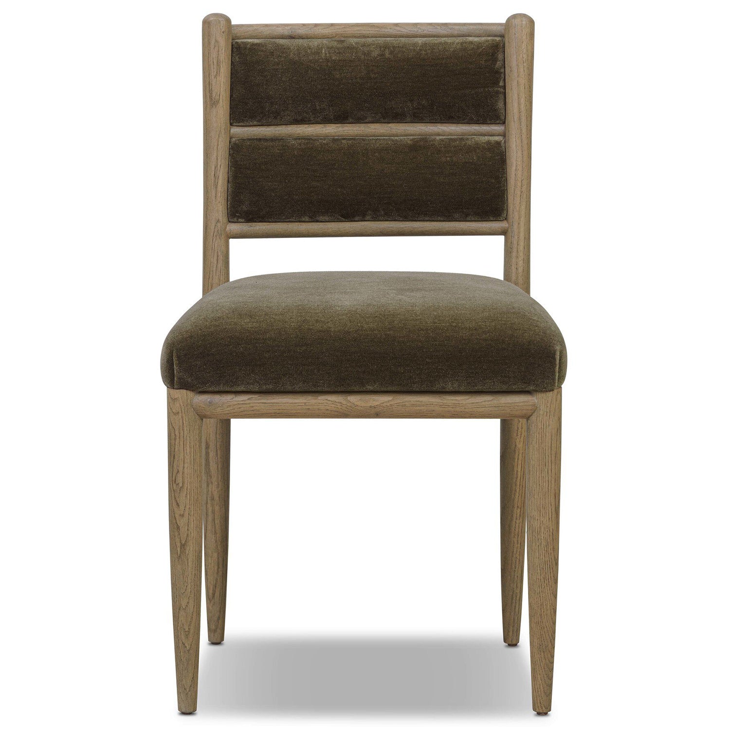 Four Hands Artie Wool Dining Chair in Monte Olive on drifted oak, front view, image 2