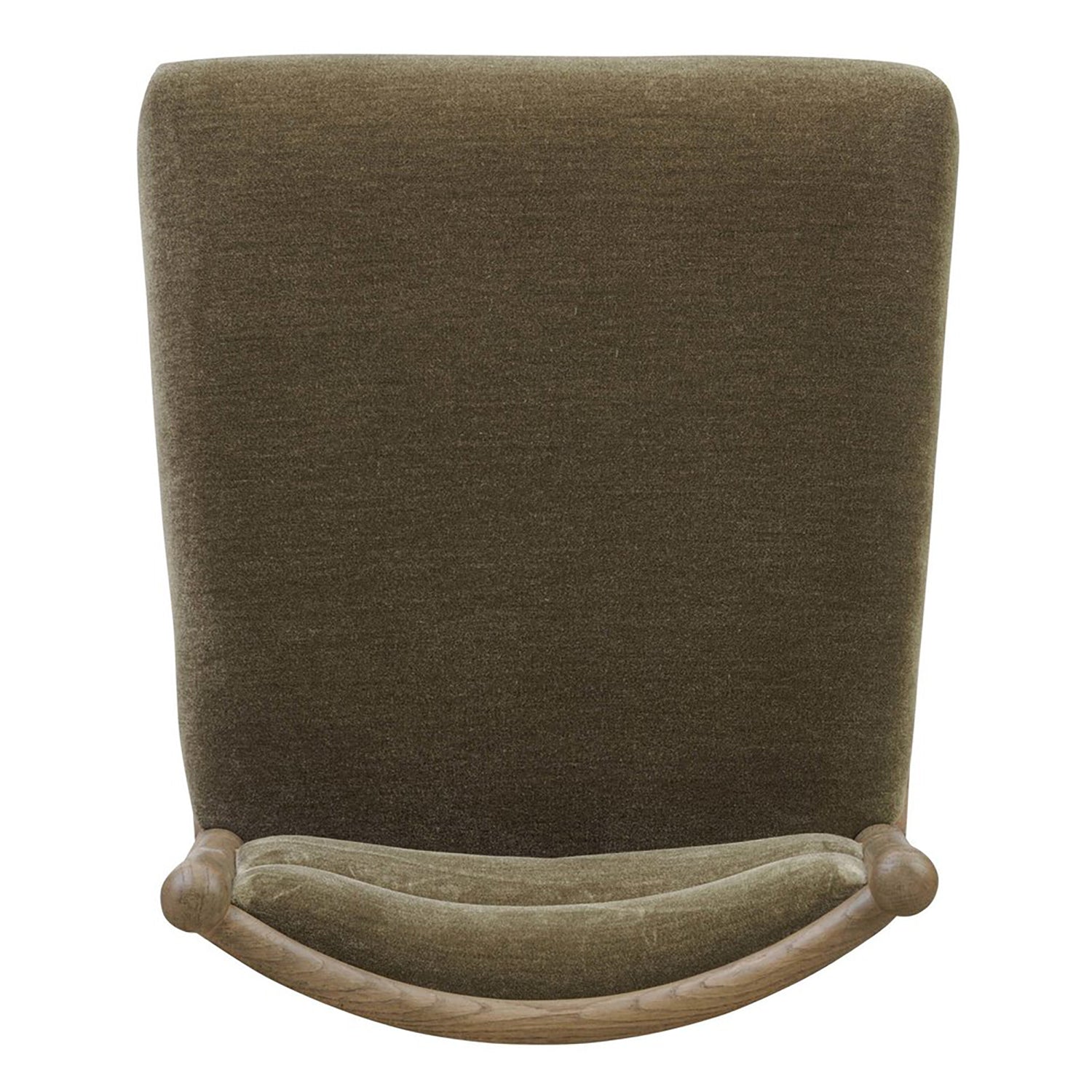 Four Hands Artie Wool Dining Chair in Monte Olive on drifted oak, top-down seat view