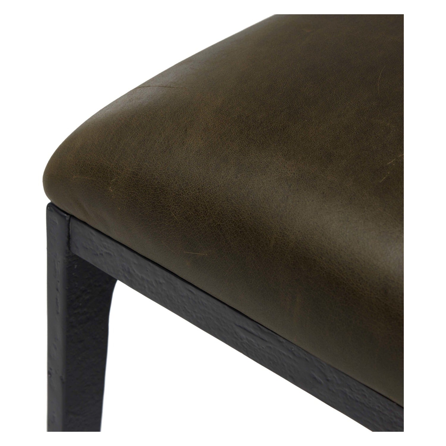 Four Hands Valeene Dulane Moss Dining Chair Set of 2 on black cast aluminum, close-up detail of aluminum frame, view 1