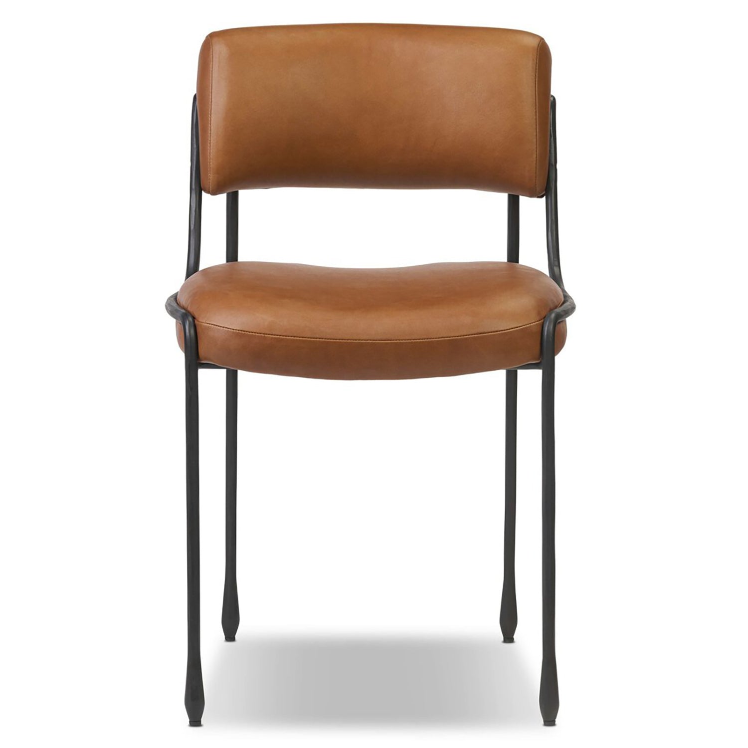 Four Hands Nettie Leather Dining Chair in Sonoma Chestnut leather on hammered iron frame, front view